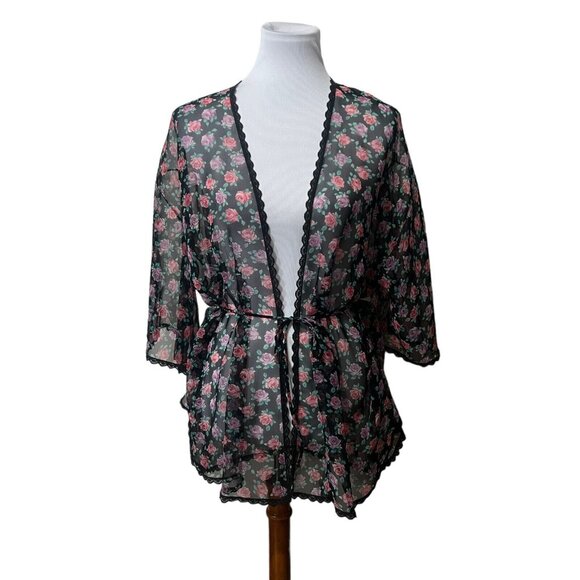 Vintage Warners Womens OS Floral Belted Sheer Boho Topper Duster Coverup - Picture 1 of 6